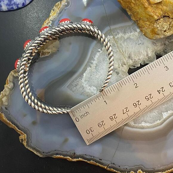 Carolyn Pollack Vintage Southwestern Style Sterling Silver Coral Row Bracelet - Picture 8 of 10